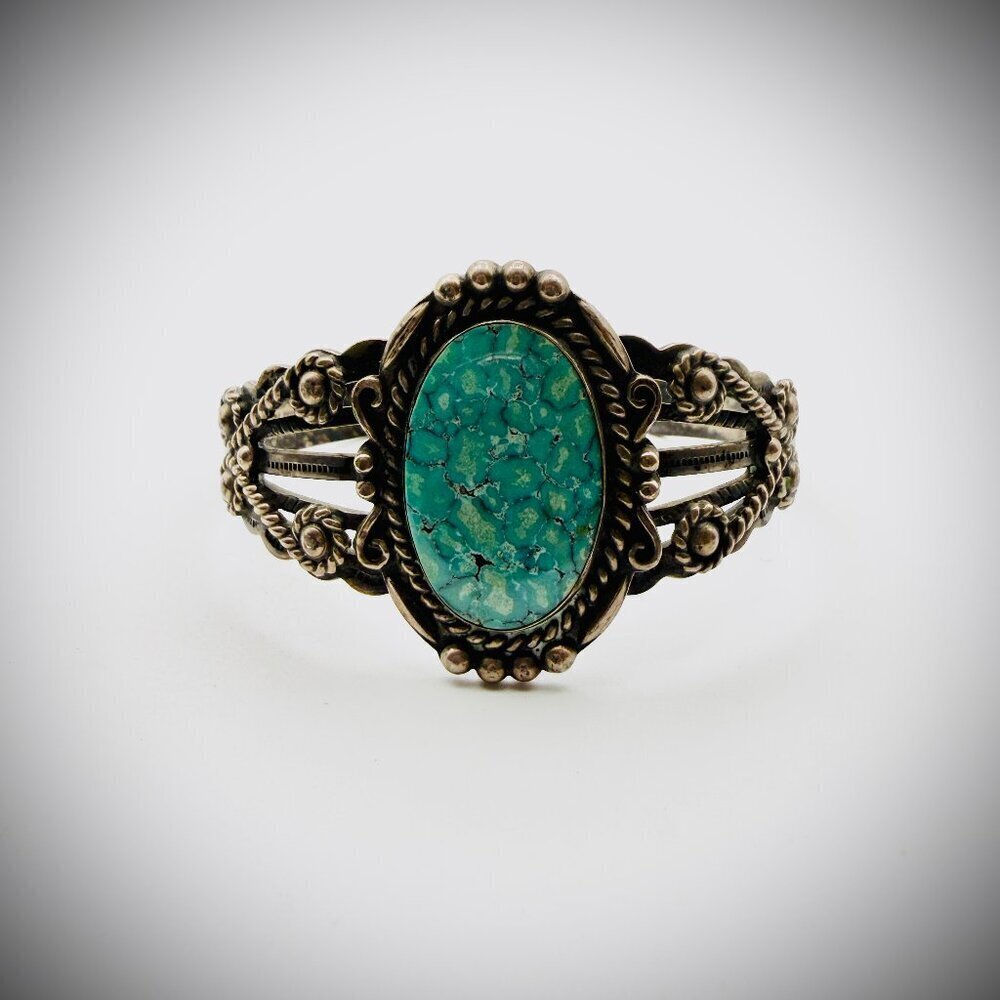 Vintage Sterling Turquoise-Style Cuff Bracelet - 23g
